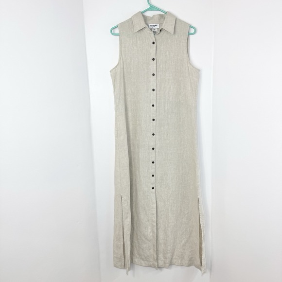 Easy Spirit Dresses & Skirts - Vintage 100% Linen Maxi Shirt Dress M Sleeveless Minimalist Button Front Neutral